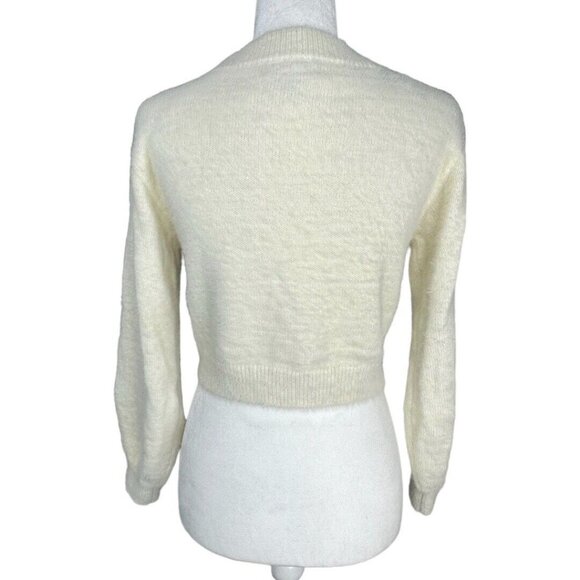 Sincerely Jules Women's Ivory V-Neck Soft Button Crop Cardigan Sweater S/C34 - Picture 4 of 12